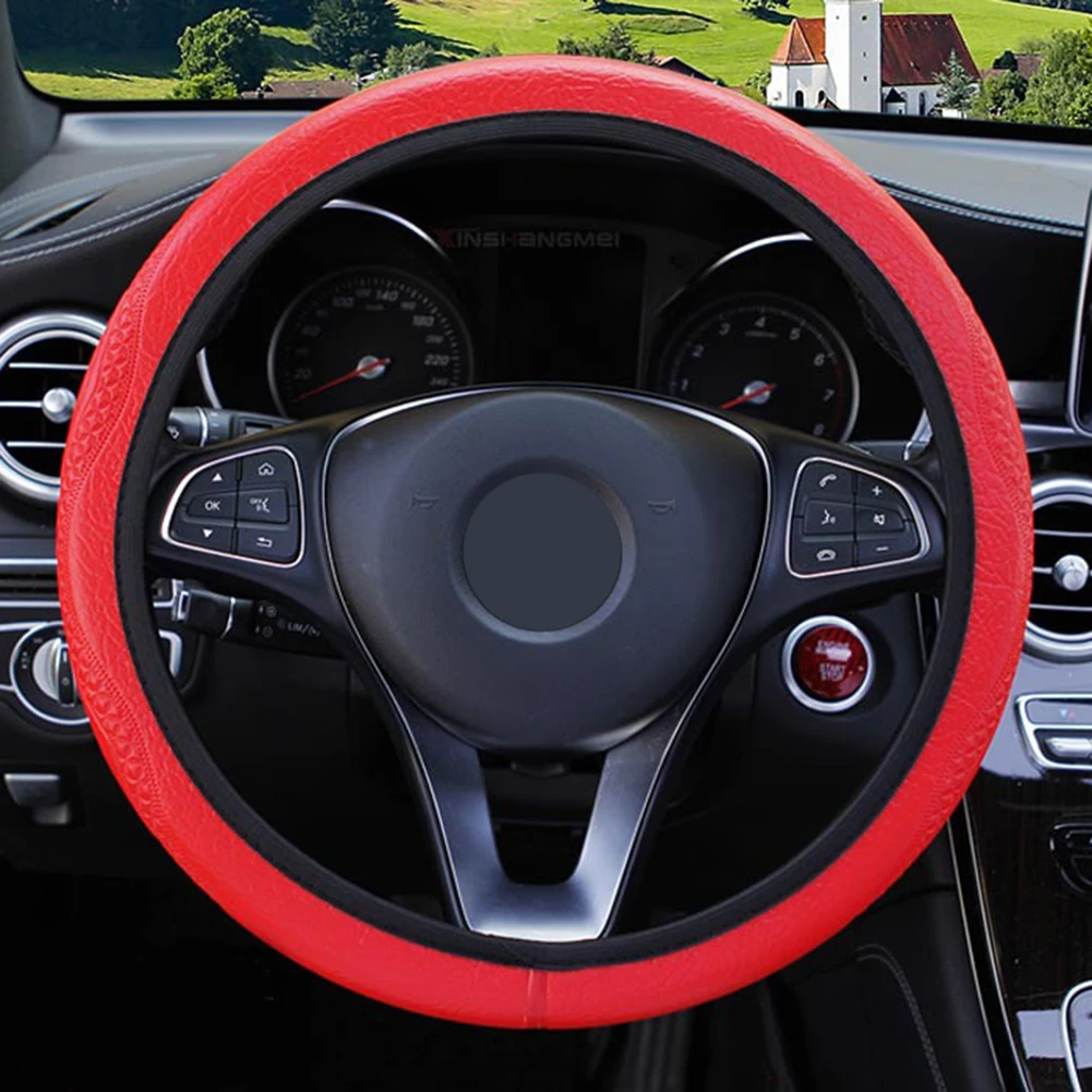 

For 37-38CM Steering Wheel Cover Red Protector Decoration Car Embossed Diamond