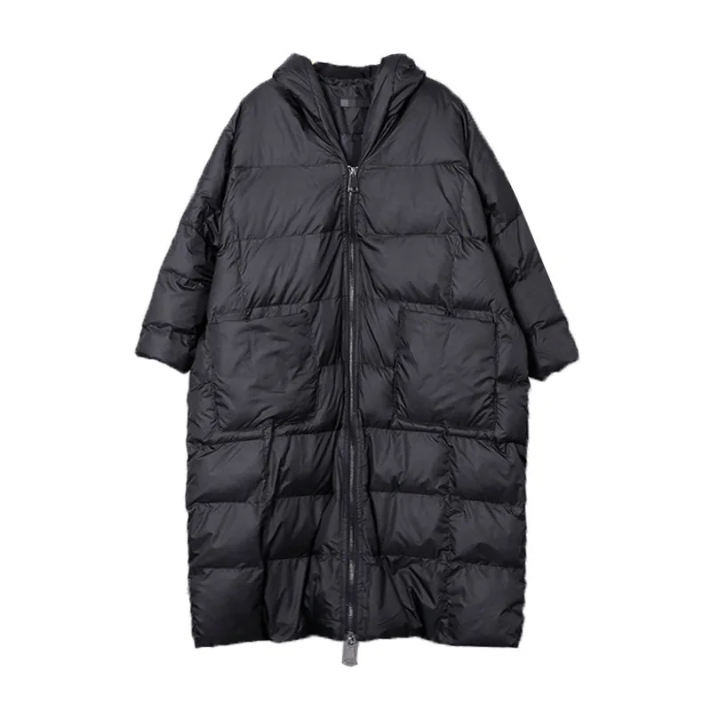 MEVGOHOT, новинка, женское черное пуховое пальто с капюшоном больших размеров, теплая осенне-зимняя парка, повседневное свободное Женское пальто HD2062 - Цвет: black