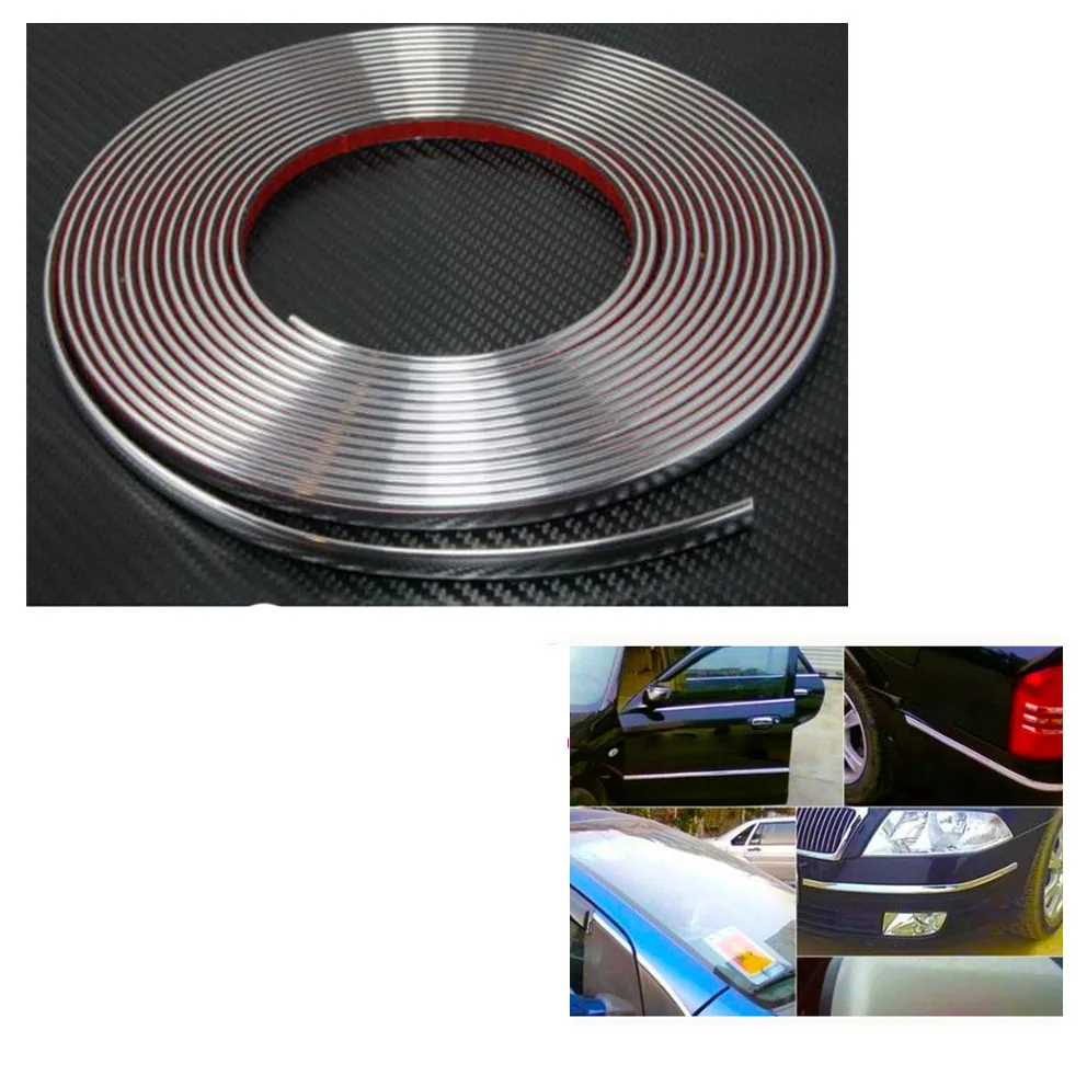 Chiziyo 15m Silver Car Chrome Decoration Moulding Trim Strip Tape Auto Diy Protective Sticker