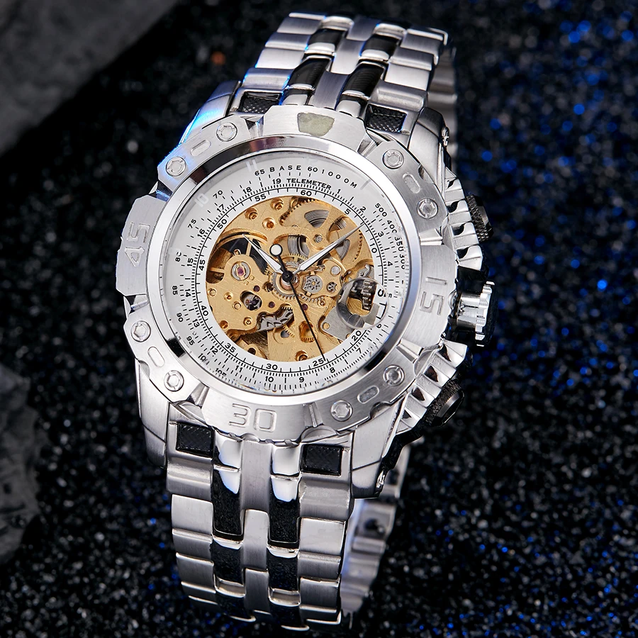 Men Mechanical Watch Top Brand Luxury Men's Silver Gold Watches Creative Automatic Self Wind Male Wristwatch Relogio Masculine