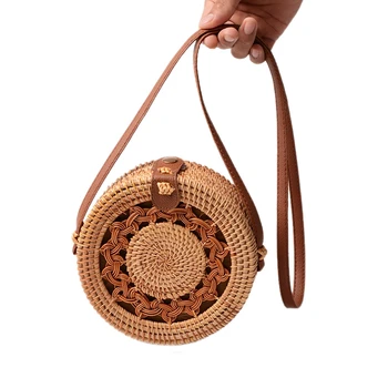 

Handmade Rattan Hollow Messenger Bag Woven Shoulder Bag Holiday Beach Handbag Ladies Woven Bag Hollow Section