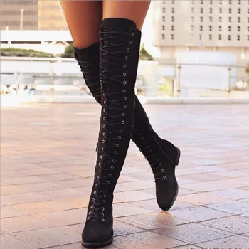 

Large lace up Knights' boots women's boots with lace up front over the knee and low