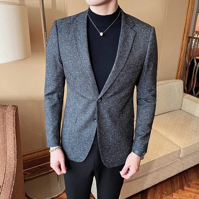

2020 Spring New Style Suit Tops Korean-style Trend Men Faux Linen Suit Coat Model Figure