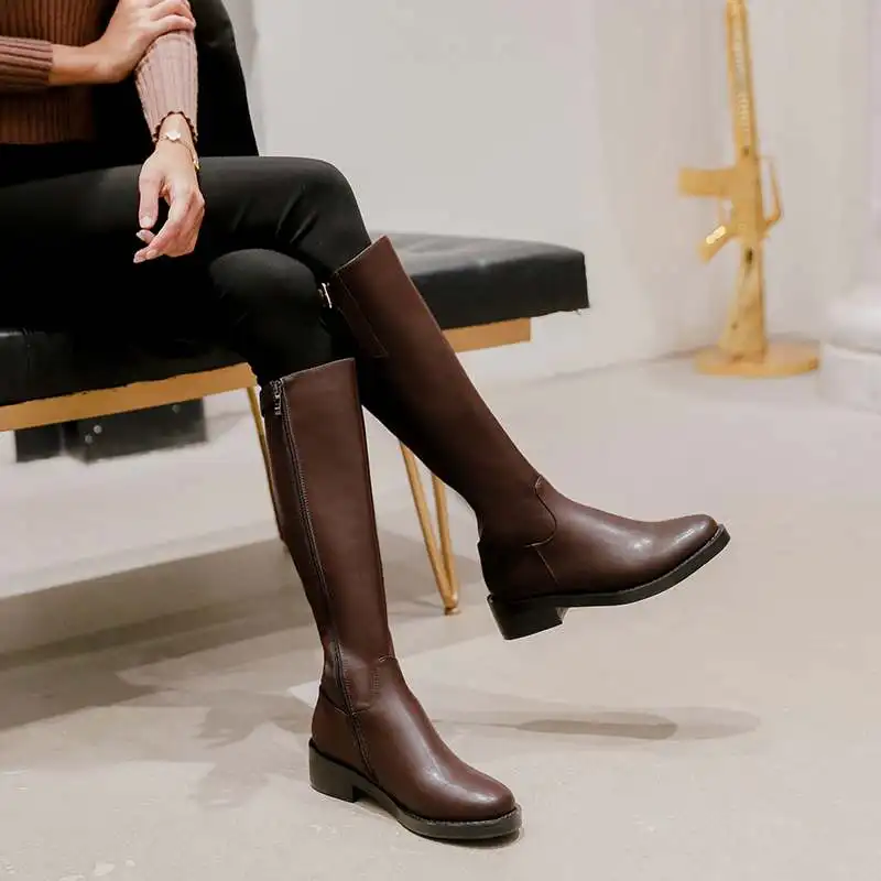 krazing pot Winter round toe cow leather buckle fasteners superstar long boots keep warm med heel riding thigh high boots l72