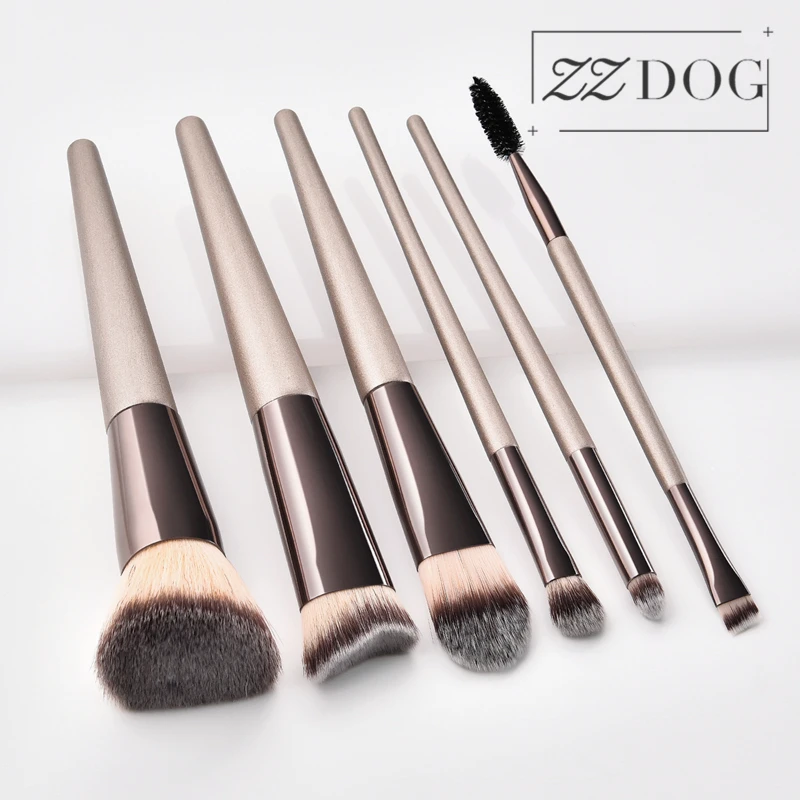 ZZDOG 6Pcs Champagne Gold Cosmetics Tool Kit Foundation Eye Shadow Eyebrow Blending Makeup Brushes Set Wooden Handle Beauty | Красота и