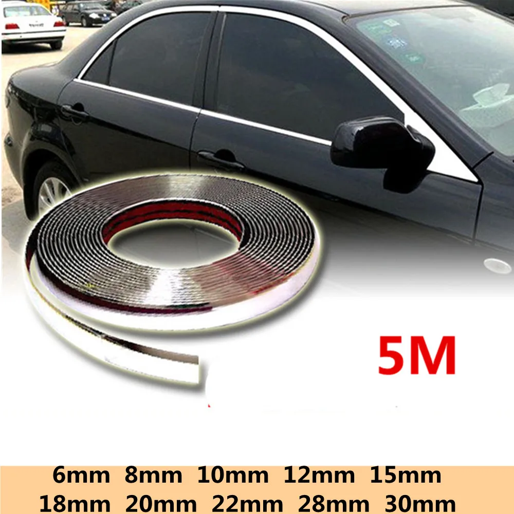 

5 Meters 6mm 10mm 12mm 15mm 20mm 30mm Auto Chrome Moulding Trim Strip Bumper Protector Tape For Window Grille Door Car Sticker