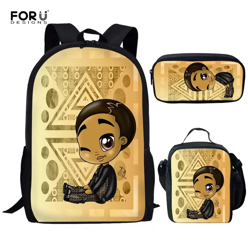 FORUDESIGNS, черный, Африканский, американский, для мальчиков и девочек, школьная сумка, набор для детей, мультяшный, для начальной школы, детский школьный рюкзак, волшебные сумки для книг