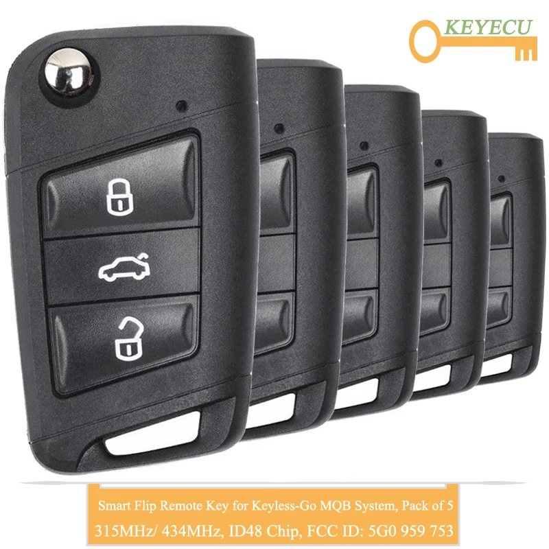 KEYECU 5 шт. умный Автомобильный ключ раскладушка для Volkswagen MQB Keyless Go Golf 7 Tiguan 2014 2018 Fob 3