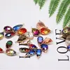 4pcs Gradual rainbow medium  colors 2faces cuts crystal glass stones pendant plated copper edge beads diy earring founding ► Photo 1/6