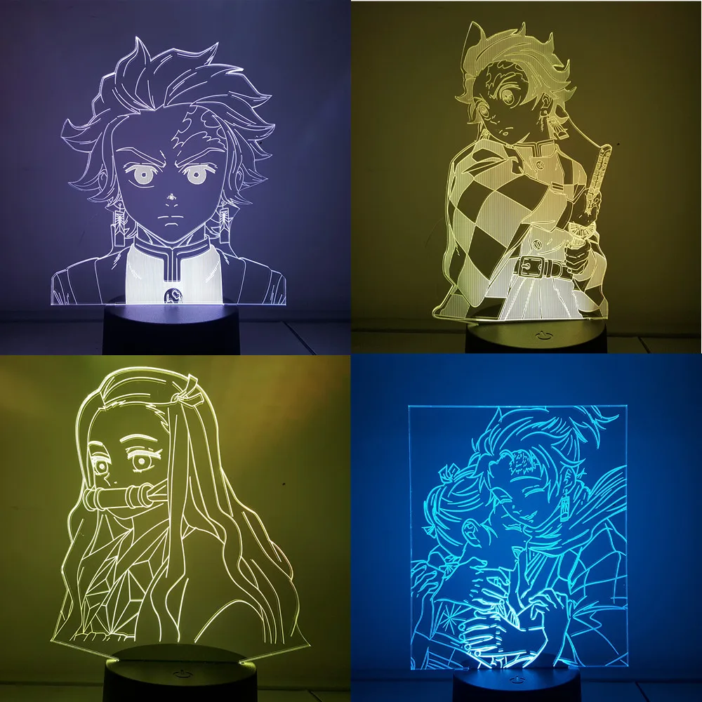 Anime Demon Slayer Kimetsu no Yaiba Action Figures 3D Color Changing Light Kamado Nezuko Tanjirou Table Led Figma Collector Gift