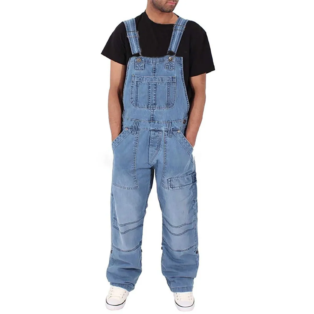 Light blue Мужские брюки новые модные джинсы моющийся комбинезон уличная карманные брюки осенние повседневные брюки высококачественные мужские джинсовые штаны - Color: Light blue