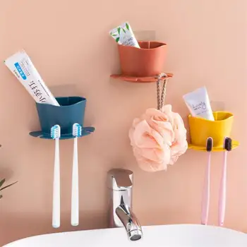 

Plastic Toothbrush Holder Toothpaste Storage Rack No Punching And Sticking Shaver Tooth Brush Dispenser Bathroom Organizer