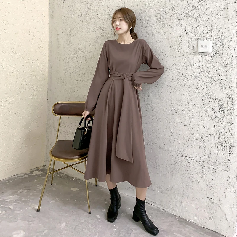 

2020 Spring New Korean Version French Waist Long Dress Female Autumn And Winter Western-Style Long Sleeved Temperament Dress M L