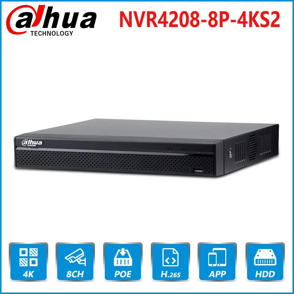 Dahua NVR4208-8P-4KS2 8 каналов 8PoE 4K &amp H.265 Lite сетевой видеорегистратор разрешение для IP