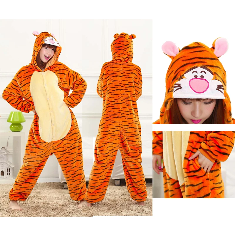 Tigger Пижамы для женщин Единорог кигуруми фланелевые милые животные женские пижамы зимние unicornio Nightie пижамы одежда для сна, одежда для дома - Цвет: Tigger