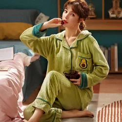 Women Winter Pajamas Set Thick Warm Flannel 2 Pieces/Sets Coral Velvet Long Sleeve Pyjamas Sets Nightgown Pijama Suit