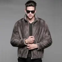 Осенняя кожаная куртка из искусственного меха норки, Мужская зимняя утепленная меховая кожаная куртка с воротником-стойкой, мужские свободные куртки, модные B202