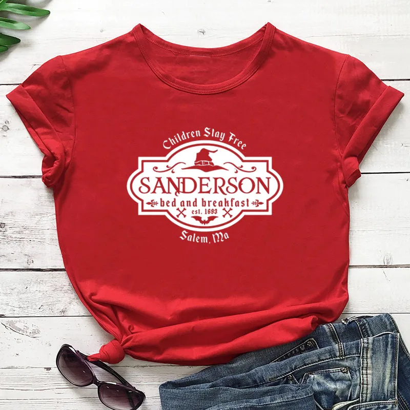 red-white text Sanderson sister с графическим принтом, Новое поступление, женская летняя забавная Повседневная футболка из хлопка, Хэллоуин рубашка, топы - Цвет: red-white text