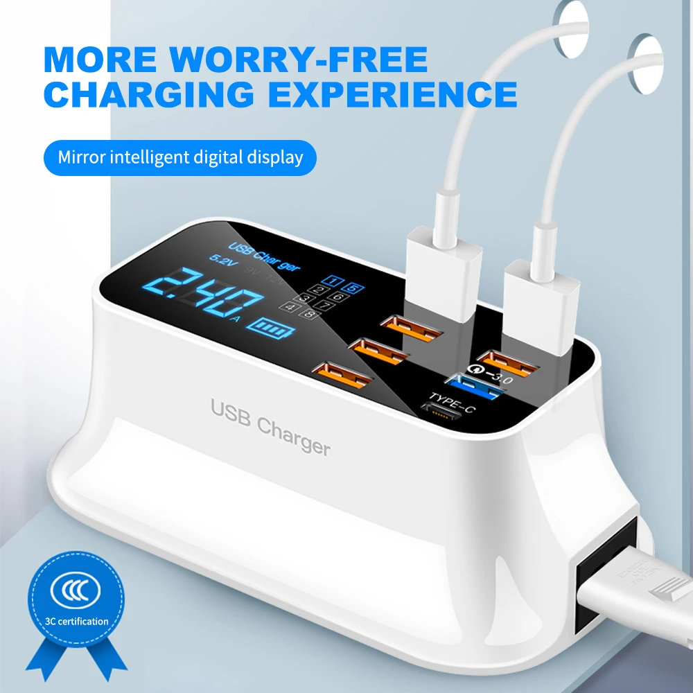 PD Quick Charge 3.0 USB Charger LED Display Type C Portable Charger