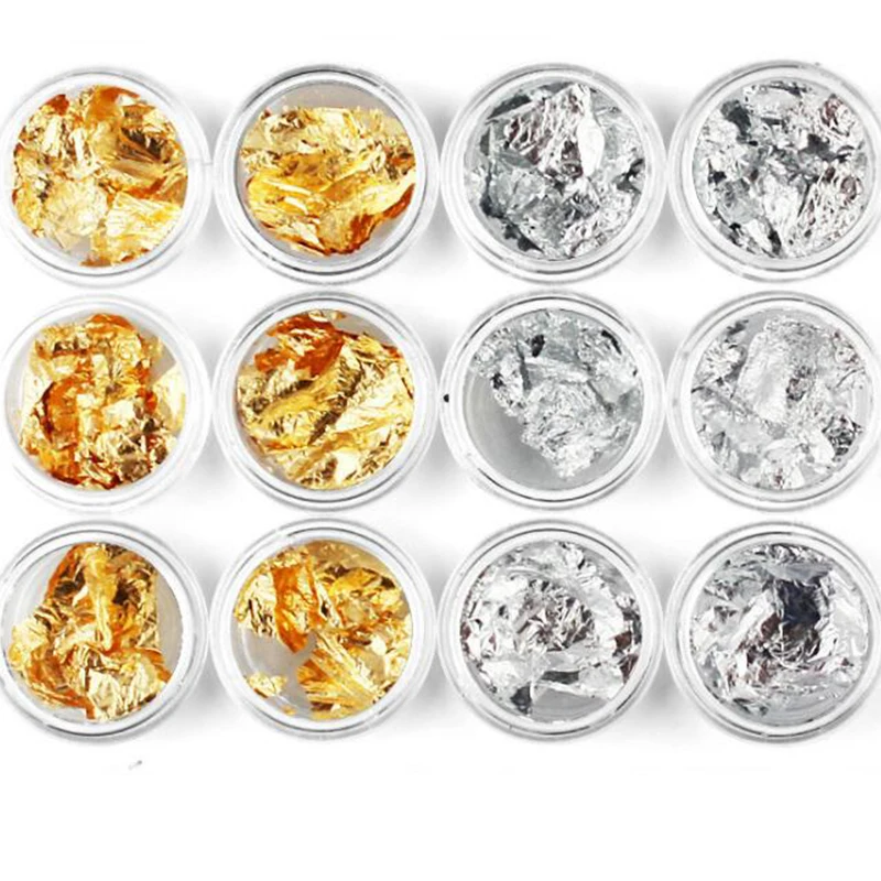 

12 Boxes/set Nail Foil Paper 2 Colors (Silver Gold ) Irregular Foil Paper Sticker Decal Nails Art Glitter Transfer Foil Paper x1