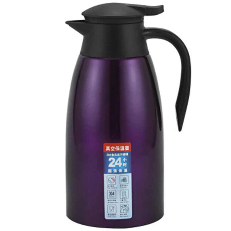 304 нержавеющая сталь 2L Тепловая вакуумная фляжка изолированный водяной заварник для чая кофе чай Молочный кувшин тепловой кувшин для дома и офиса - Цвет: Purple