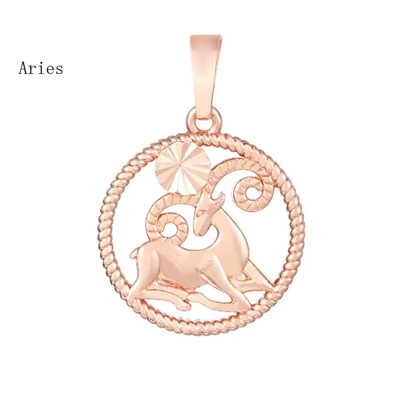 Знак зодиака 12 Созвездие Подвеска Ожерелье Женщины Мужчины розовое золото цвет круглый Скорпион ювелирные изделия - Окраска металла: Aries