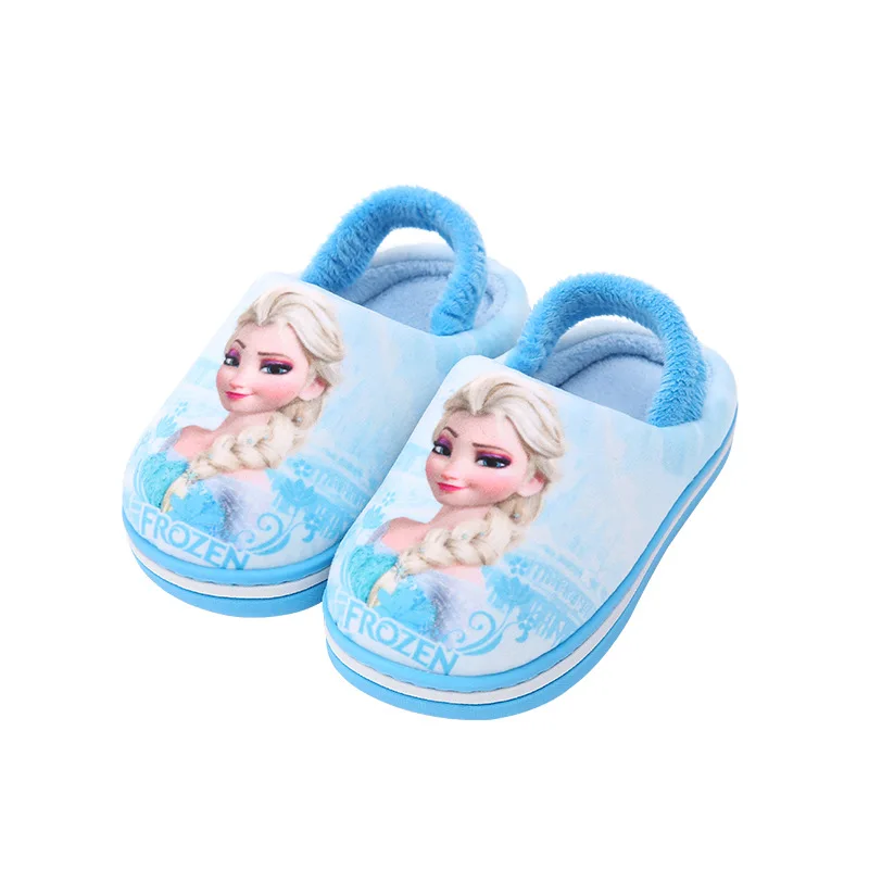 Blue toddler 2-4T Хлопковые тапочки «Холодное сердце 2»; тапочки «Эльза» для девочек; зимние домашние теплые тапочки для девочек; Теплая обувь для девочек; зимние тапочки для малышей - Цвет: Blue toddler 2-4T