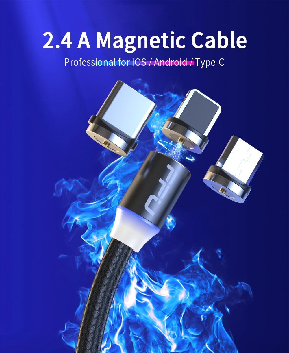 FPU Магнитный Micro usb type-C кабель для быстрой зарядки iPhone, samsung, Xiaomi, Магнитный зарядный шнур для мобильного телефона Android 3 м