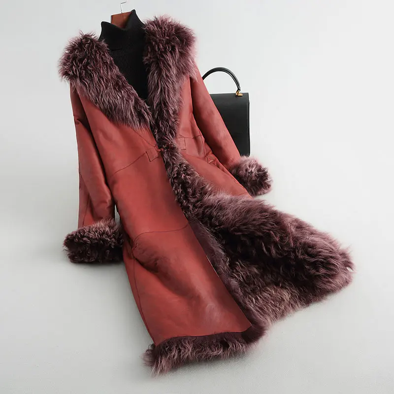 dark red AYUNSUE барана после первой стрижки, двухсторонняя Меховая куртка женский роскошный мех ягненка пальто зимняя куртка Для женщин натуральная кожа Тёплая куртка Верхняя одежда Manteau Femme мой - Цвет: dark red