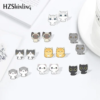 

HZSHINLING New Arrival Cute Cats Stainless Steel Resin Earrings Sweet Summer Accessories Acrylic Stud Earrings Epoxy