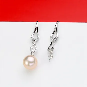 

S925 Sterling Silver Flash Design Pearl Earrings Holder Women DIY Pearl Earrings Components Silver Gold Color