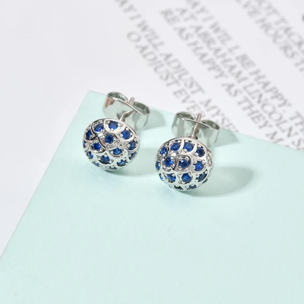 Semicircle blue ocean zircon small earrings women/girls wedding party sweet romantic fashion jewelry earrings ER-460 - Image 2