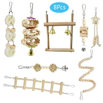 

8Pcs/Set Bird Parrot Toys Wooden Hanging Swing Hammock Climbing Ladders Perches
