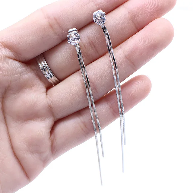 2020 New Gold Color Long Crystal Tassel Dangle Earrings for Women Wedding Drop Earring Fashion Jewelry Gifts 2