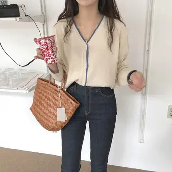 

Korean Women Autumn Knitted Sweater Cardigan Slim Fits Elegant Single Breasted Sweater Button Casual Long Sleeve Loose Coat