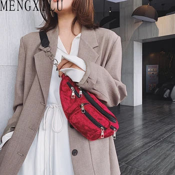 

MENGXILU Faux Suede Waist Pack Fanny Pack Multi Zipper Pocket Female Chest Belt Bags Women Crossbody Shoulder Bags bolsa cintura