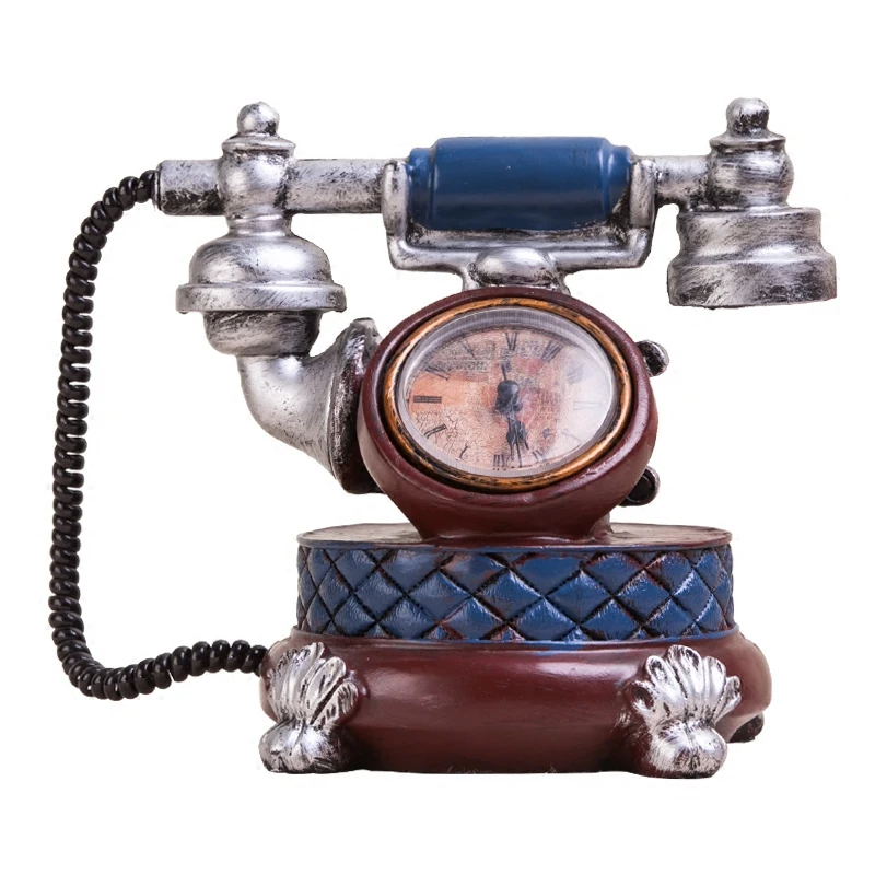 Retro Telefono Creativo Europeo Sedile Orologio Ornamenti Da Tavolo Soggiorno Mobile Tv Bar Cafe Decorazione Orologio Vintage Decorazione