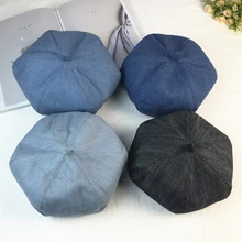 Классические модные джинсовые береты, шапки s, весна-лето, женские повседневные одноцветные простые береты, шапка с тыквой