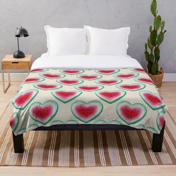 

Summer Love Watermelon Heart Blanket Wool Flannel Plush Blanket Bedspread For office Sherpa Blanket Couch Quilt Cover Travel