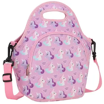 

Neoprene Insulated Lunch Box for Kids Cooler Tote Bag Removable Shoulder Strap School Girls Lunch Bag Unicorn