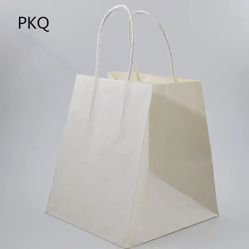 30 шт 150*150*170 мм белый/натуральный крафт-бумажный квадратный мешок с широким дном на вынос упаковочный мешок для упаковки пищевых продуктов бумажный пакет с ручкой