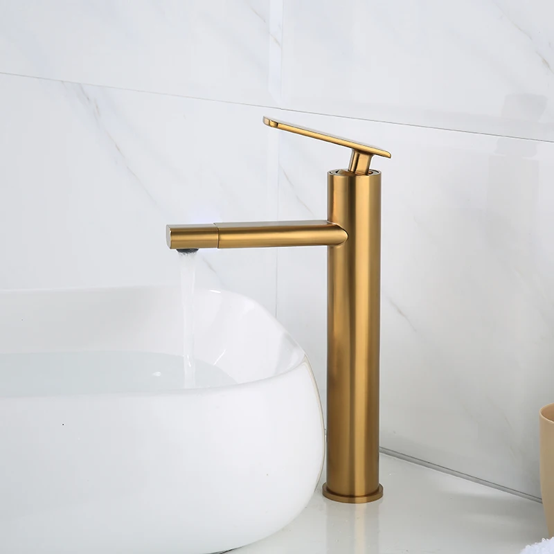 

Basin Faucets Brush Gold Brass Bathroom Sink Faucet Single Handle Swivel Spout Kitchen Deck Vessel Mixer Taps Torneira lavatorio