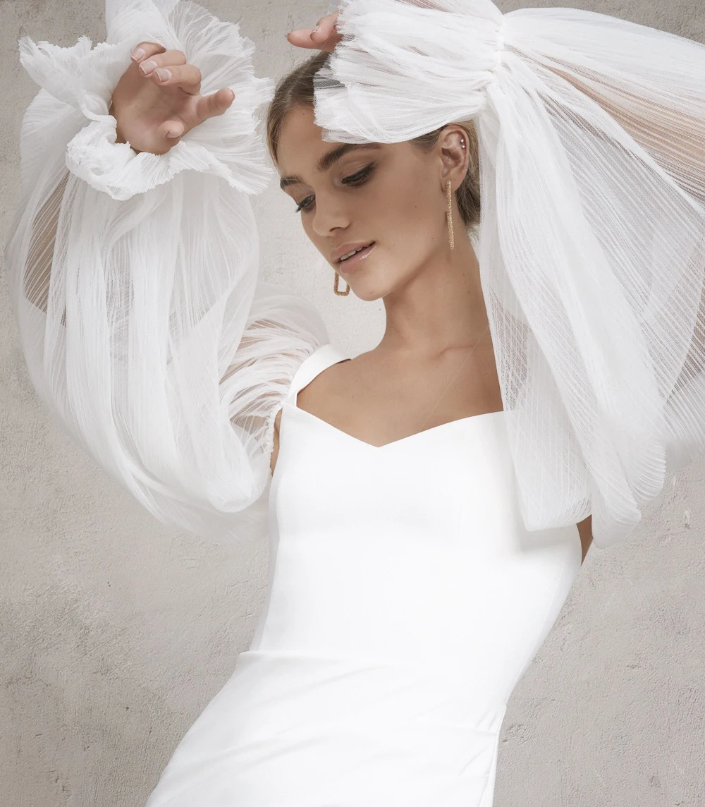 Wedding Sleeve Accessories Contemporary Matt Stretch Crepe Detachable Plisse Tulle Wedding Sleeve Accessories