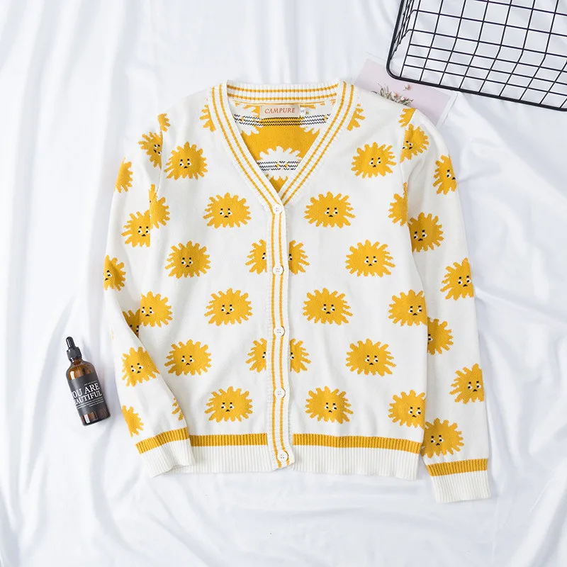 Autumn Spring mother daughter Sun daisy cardigan V-neck sweaters long sleeve Korean soft Mommy and me casual clothes family look