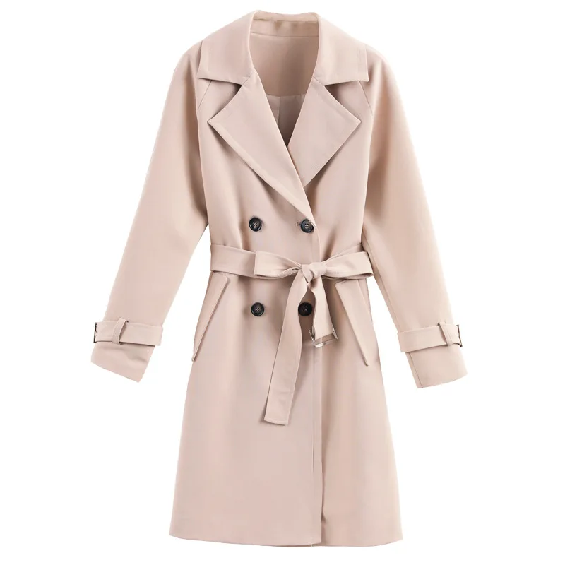 

Fold-down Collar Solid Color Elegant Simple Elegant Versatile 2019 Autumn And Winter Trench Coat