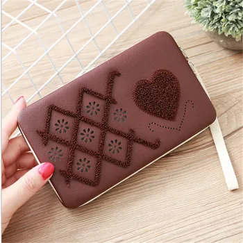 

Embroidery Love Shape Long Women Bow Wallets PU Leather Women Wallet Coin Purse Card Holder Wallet Women Long Wallet carteira