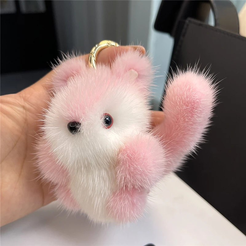 Portachiavi Leone Con Vera Pelliccia Di Visone, Ciondolo Per Borsa Donna, Peluche Artigianale