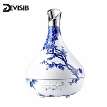 

DEVISIB 2018 NEW Porcelain Blue Aroma Essential Oil Diffuser Wood Grain Ultrasonic Cool Mist Humidifier 7 Color LED Light