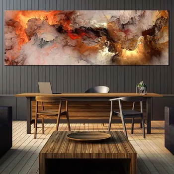 

Wangart Nordic Poster Orange White Smoke Texture Abstract Canvas Wall Picture For Living Room Painting Mural Modern Simple Room