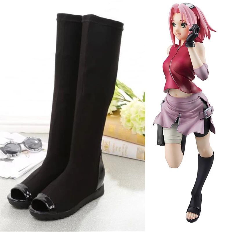 Cosplay Shoes Janpanese Anime Shippuden Haruno Sakura Cosplay Shoes Boots For Women Girls Black